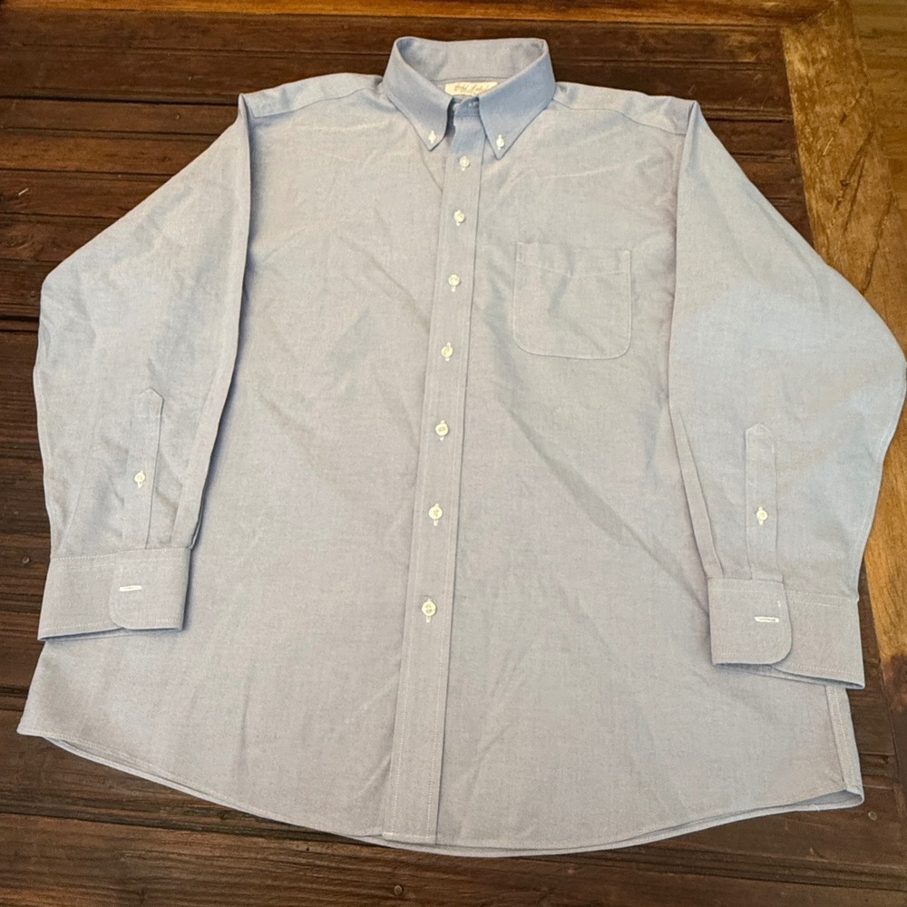 Roundtree & Yorke Gold Label Fitted Non-Iron Oxford Shirt Blue 17 33 Mens - Picture 2 of 8